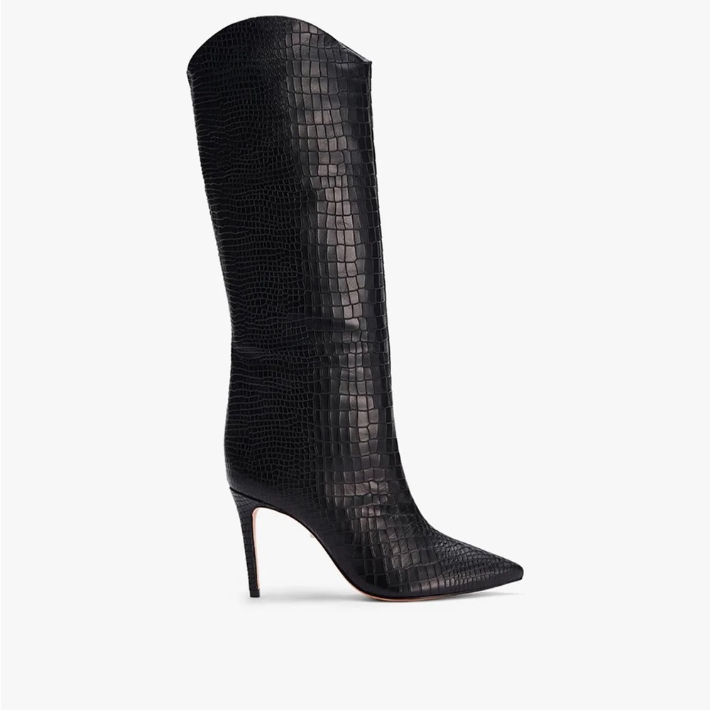 Maryanna Black Croc-Embossed Knee-High Boots